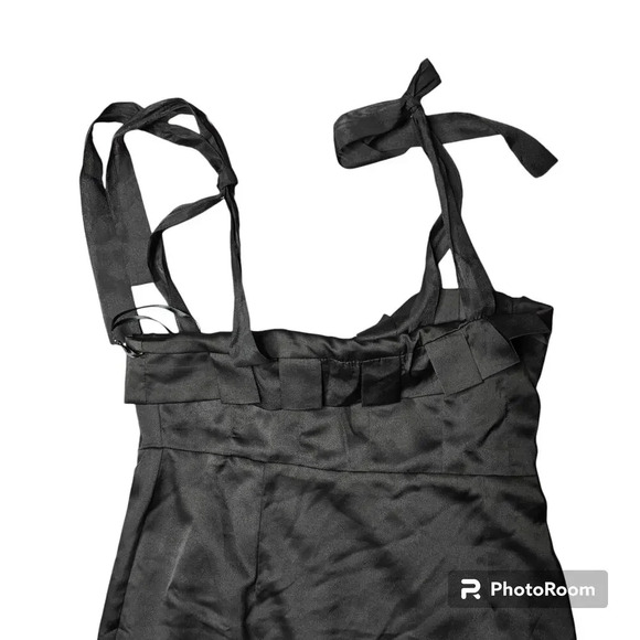 Lulus Black Tie Optional Satin Ruffled Midi Dress - Picture 3 of 12